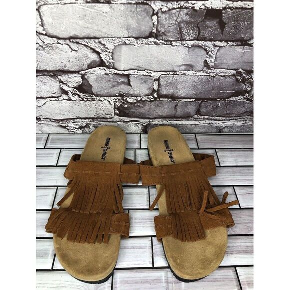 MINNETONKA Daisy Brown Fringe Suede Leather Slides Sandals Women Sz 10M US/41EU - Picture 16 of 16